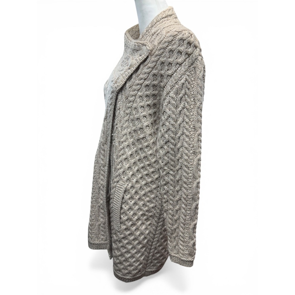 Aran Crafts Ireland 100% Merino Wool Sweater Women M Cable Knit Cardigan Beige - Picture 3 of 8